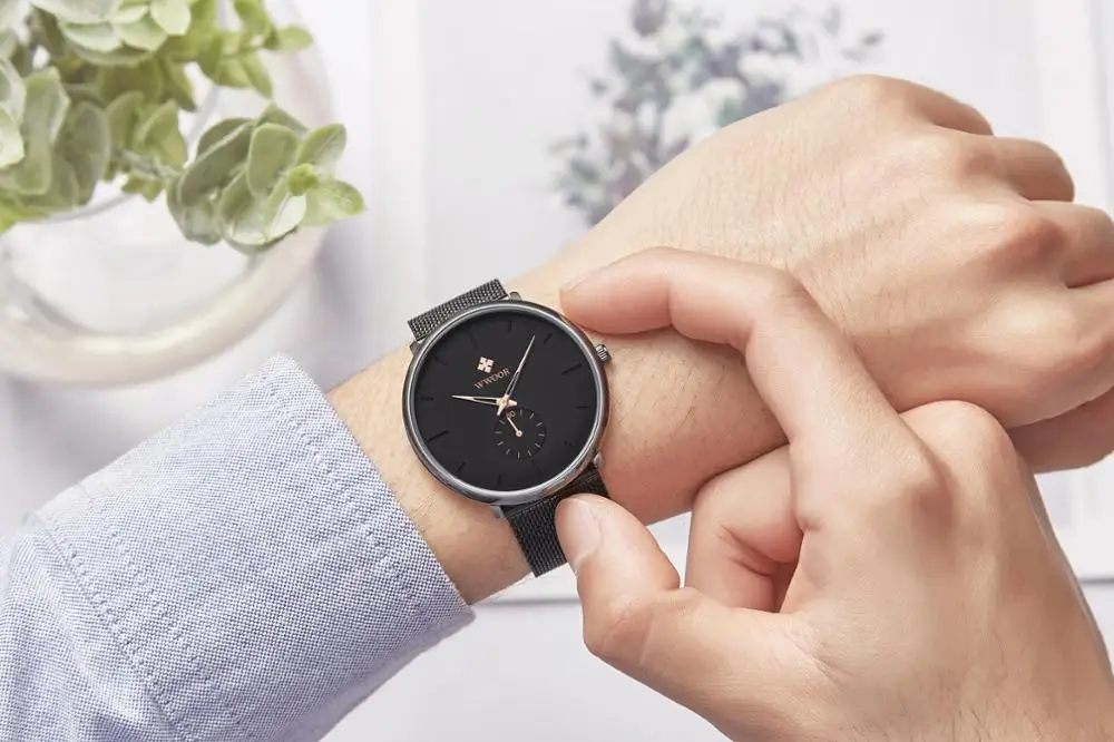 WWOOR простые мужские часы с сетчатым ремешком Второй Циферблат модные