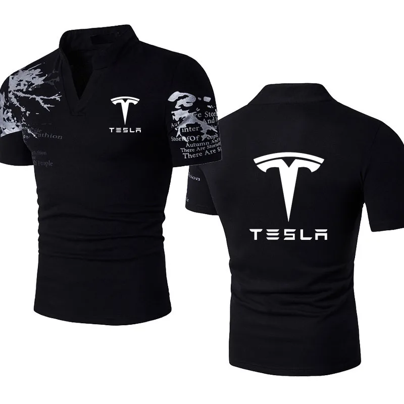 Tesla car logo print Summer 2021 trend Men's T-shirts Harajuku Breathable clothing Tees top Color contrast Fitness jogging tees