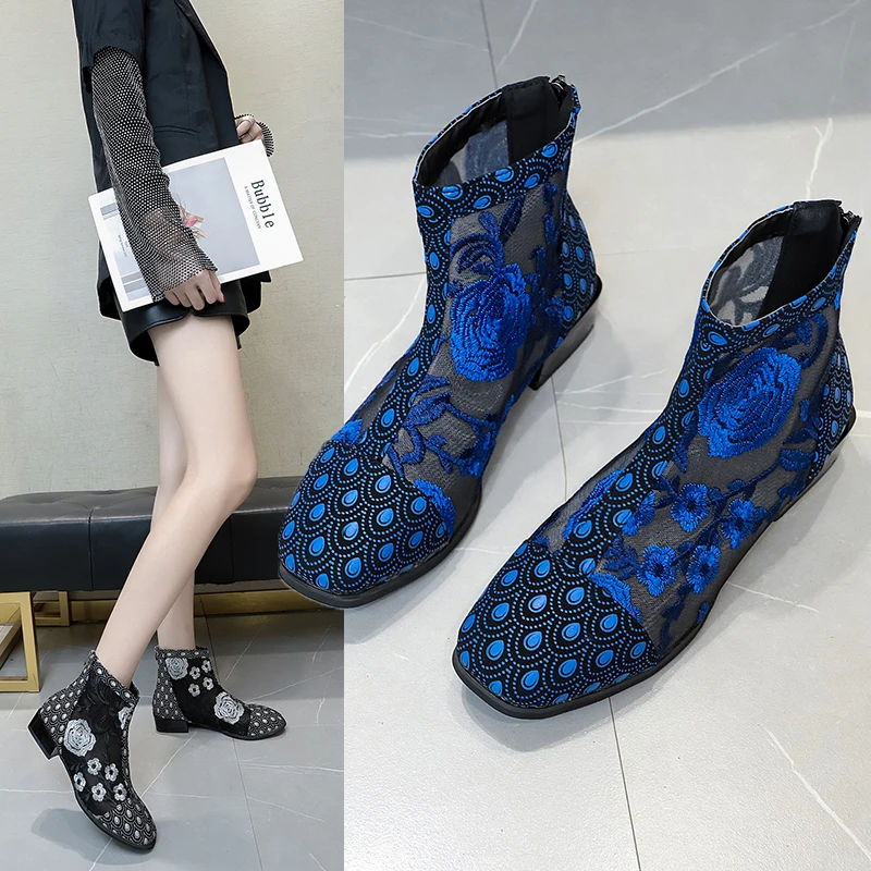 Женские ботинки челси с кружевной вышивкой Нескользящие короткие в Корейском