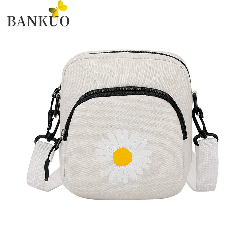 

BANKUO Women's New Summer Zipper Bag Canvas Floral Soft Crossbody Bag Girls Mini Casual Trendy Shoulder Messenger Handbag Z145