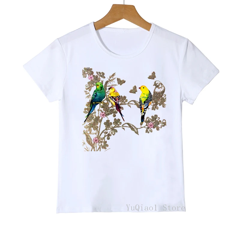 Футболка детская летняя с принтом в виде радужных птиц кокатических попугаев -