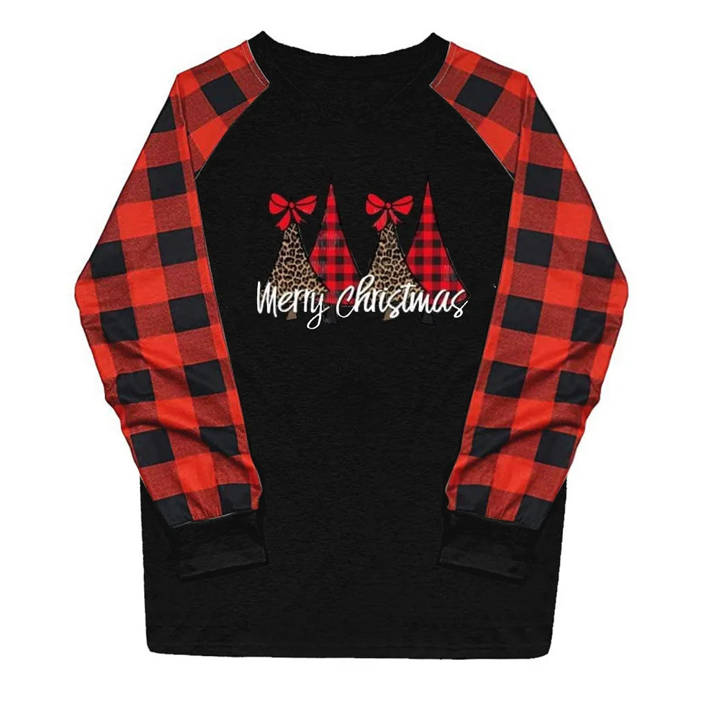 Женские повседневные футболки блузки с длинным рукавом в клетку рождественским