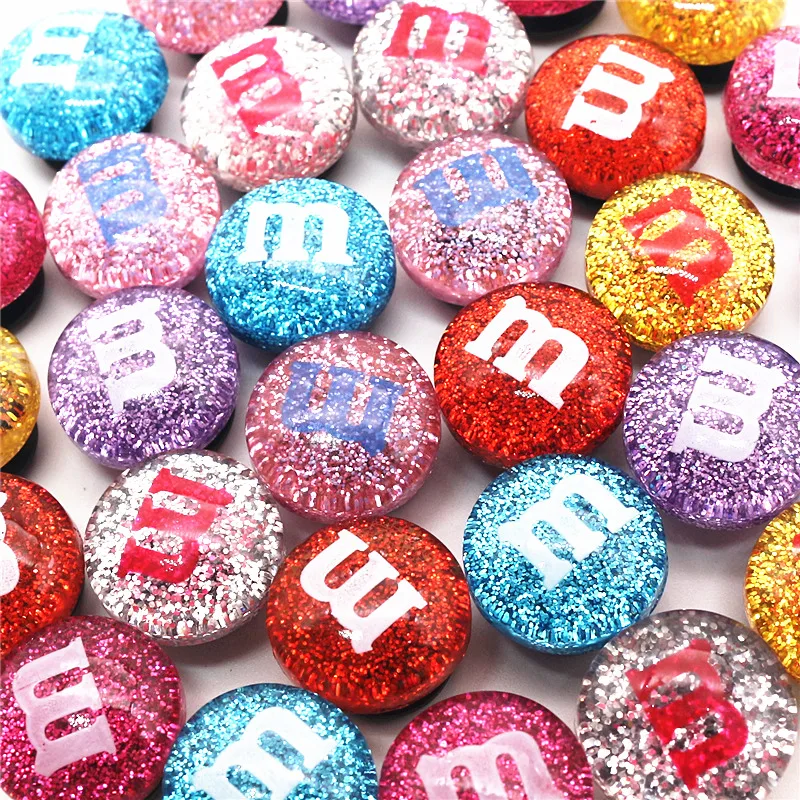Dazzle Color Glitter M Bean Shoe Accessories 2020 Novel Shoe Buckle Charms Resin Croc Shoe Decoration fit jibz Kids Party Gifts