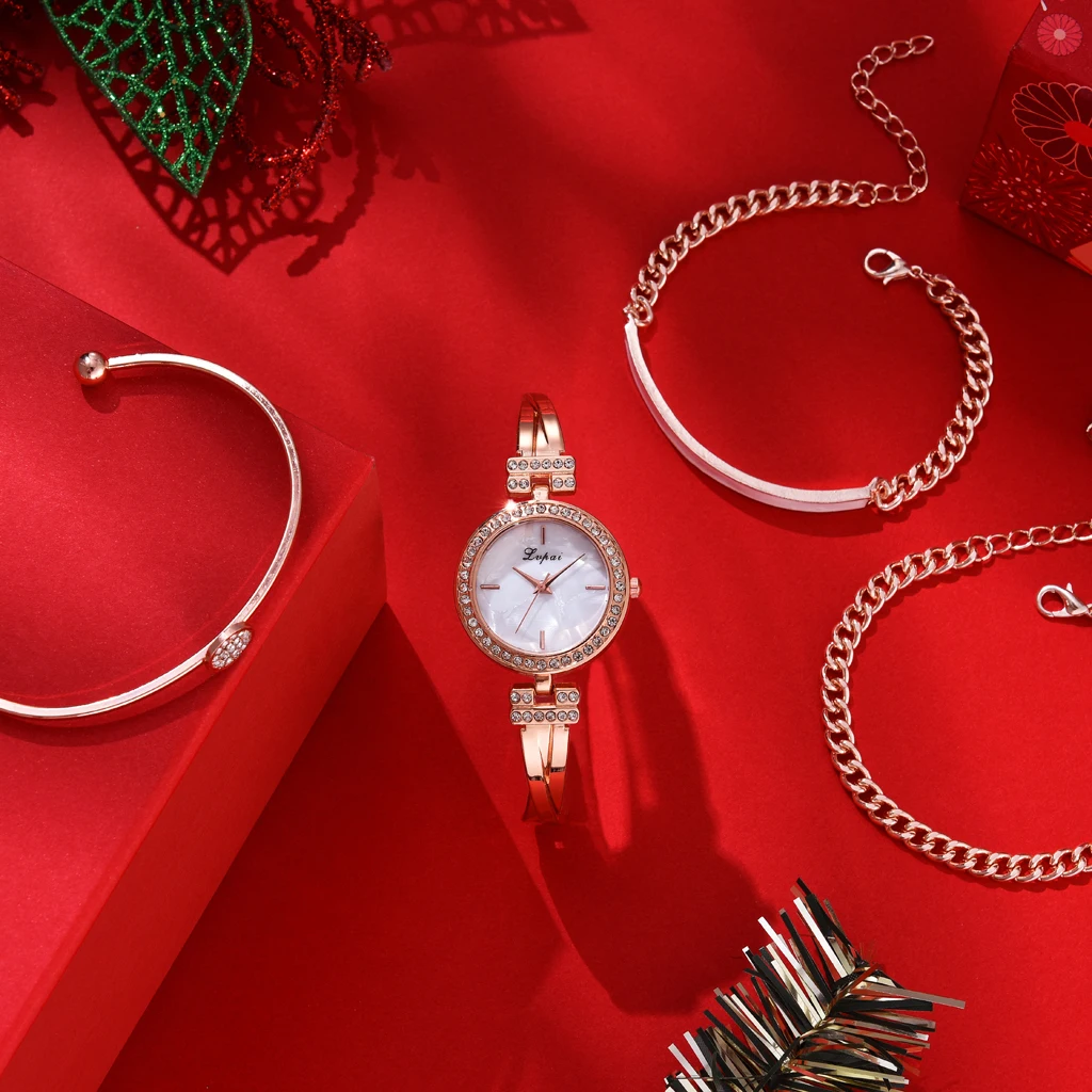 

4pcs Set Top Style Fashion Women's Luxury Band Quartz WristWatch Ladies Simple Quartz Bracelet Clock Gifts Relogio Feminino