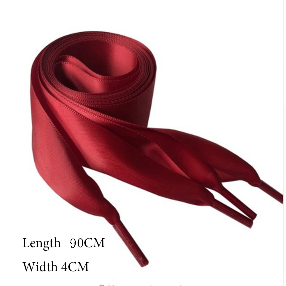 1Pair 4cm Width 90CM Flat  Satin Silk Ribbon Shoelaces Polyester Shoe Laces Sneaker Sport Shoes Lace Strings
