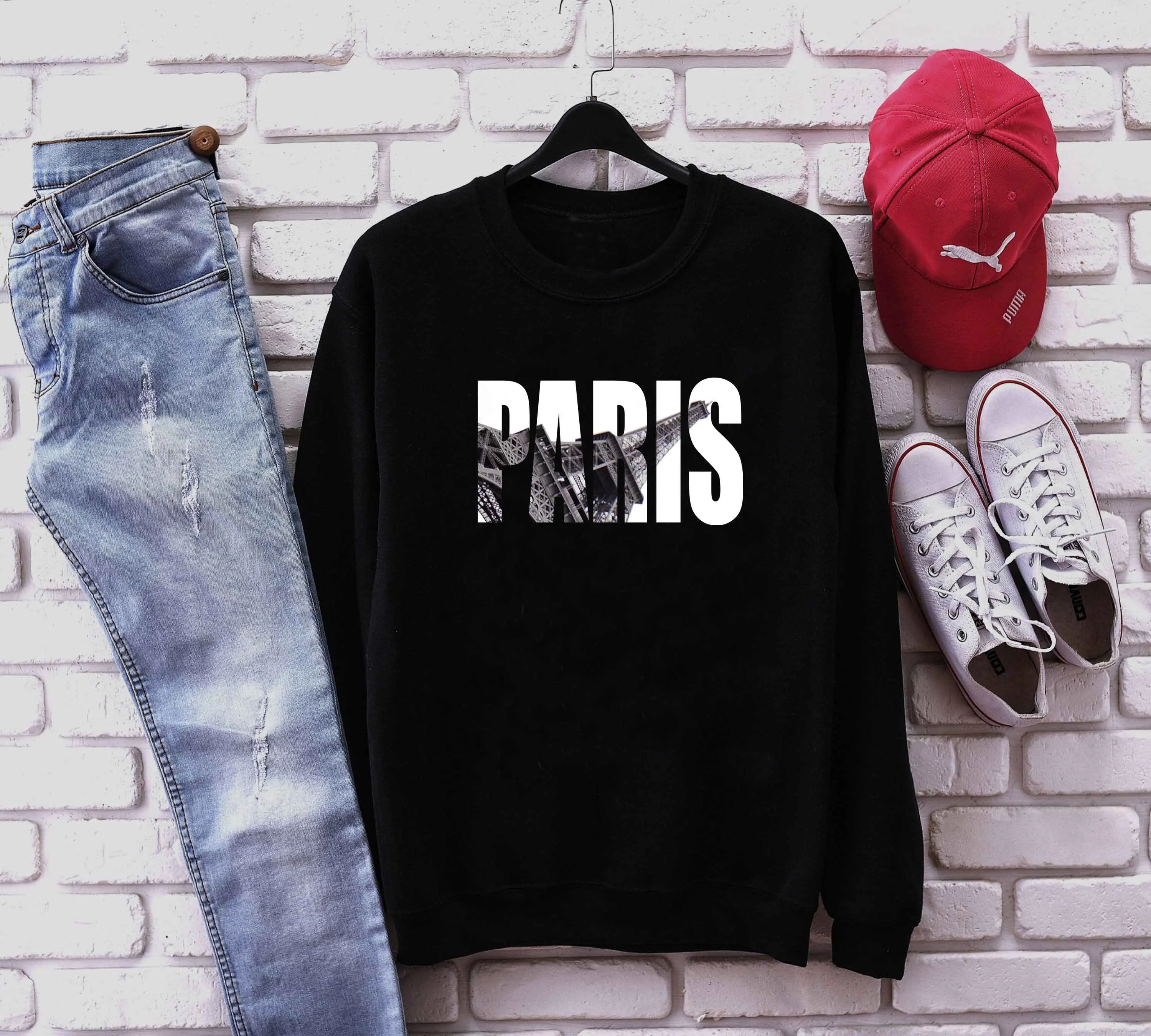 

Paris graphic funny women fashion casual hipster vintage Eiffel tower grunge tumblr cotton sweatshirt youngs pullovers gift tops