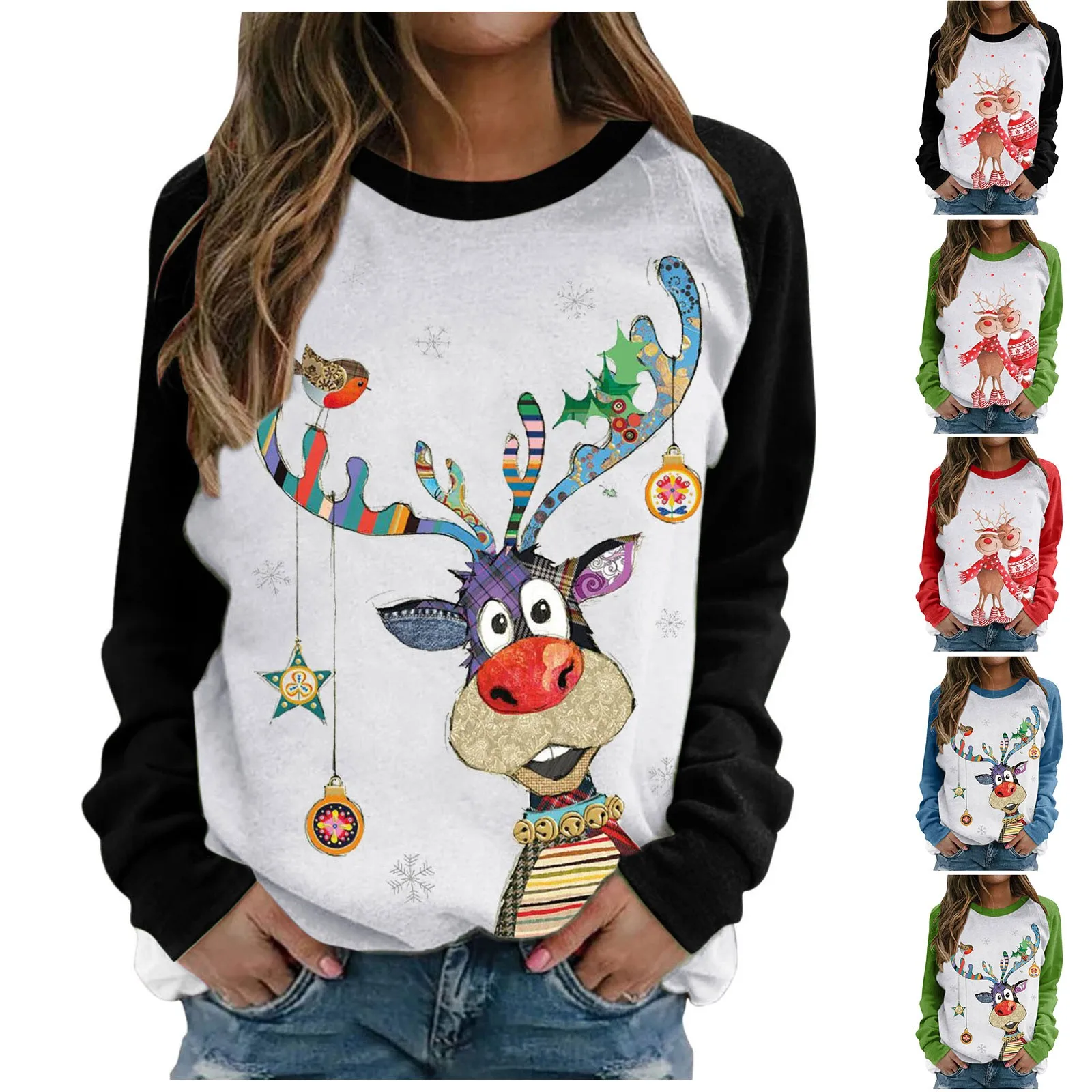 

Women's Fashion Top Shirts Color Print Long-sleeved O Neck Warm Sweatshirts Women's Print Sweatshirt Casual Blouse Pullover