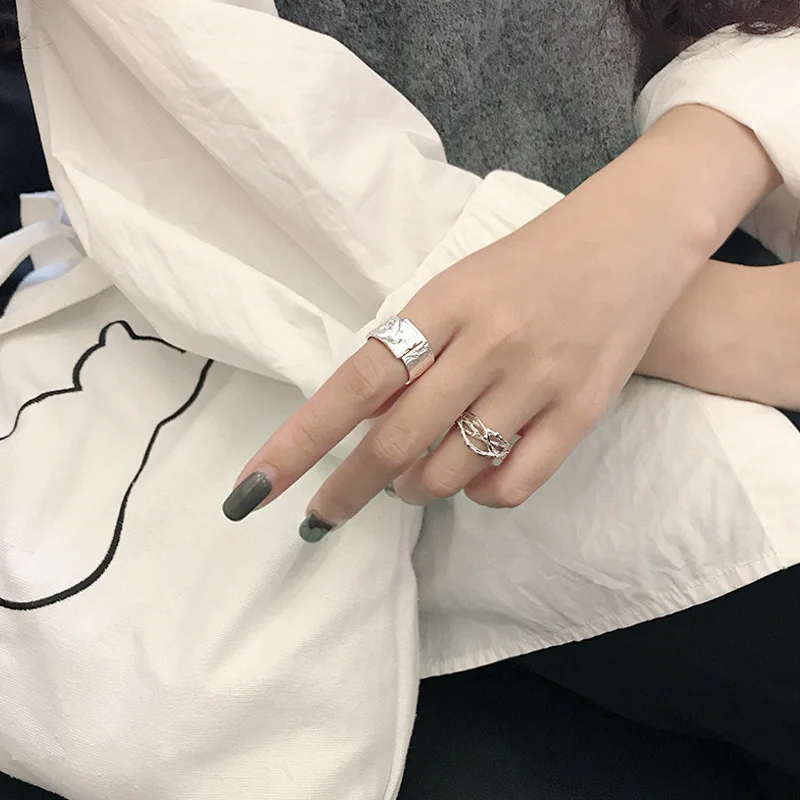 

LouLeur Design 925 Sterling Silver Ring 18K Gold Texture Rings For Women Jewelry Adjustable Ring 2020 Trend Silver 925 Jewelry
