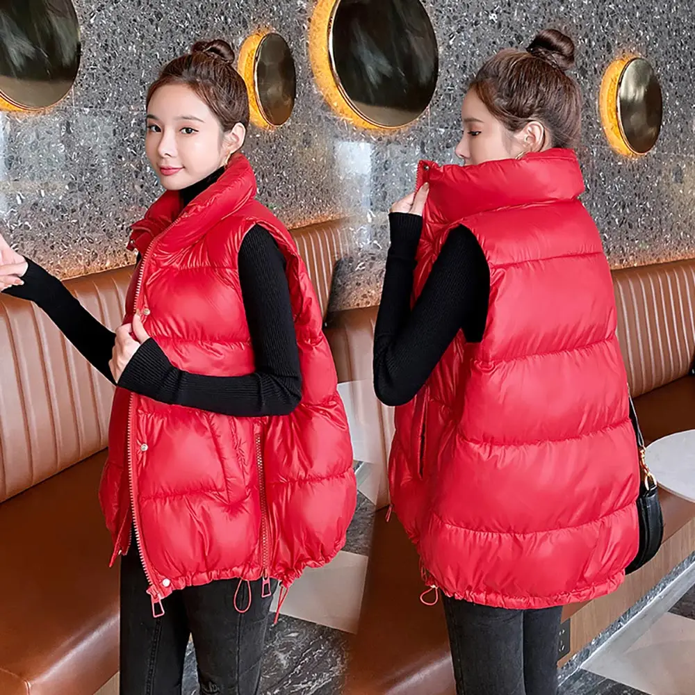 

Vielleicht Plus Size Women's Winter Vest Solid Stand Collar Pockets Ladies Casual Sleeveless Vest Jackets Waistcoat for Female