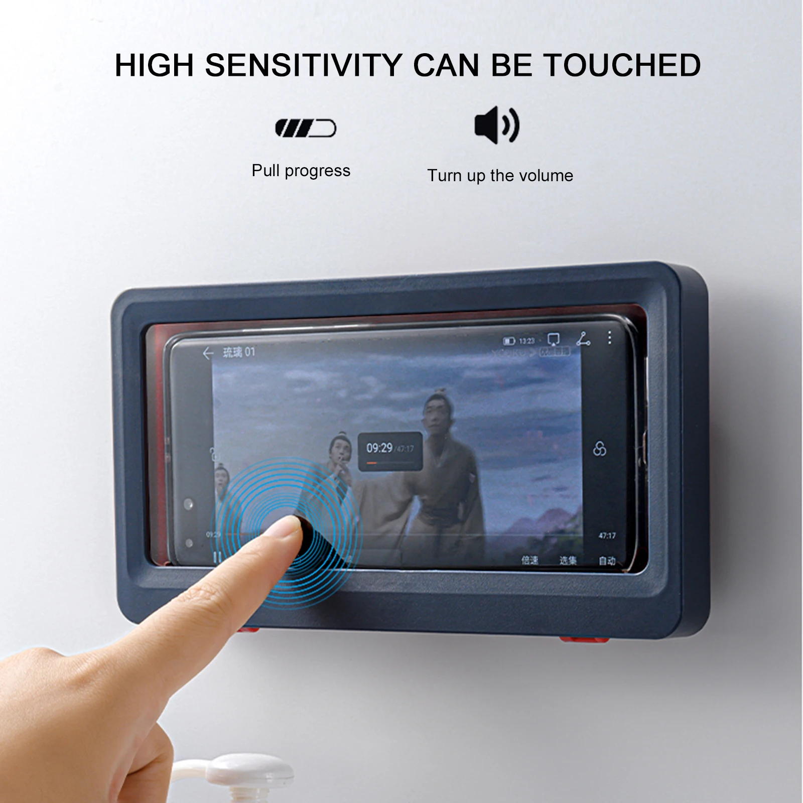

Bathroom Shower Phone Box Home Waterproof Self-Adhesive Holder Touch Screen Bathroom Amusement Phone Wall Storage Case