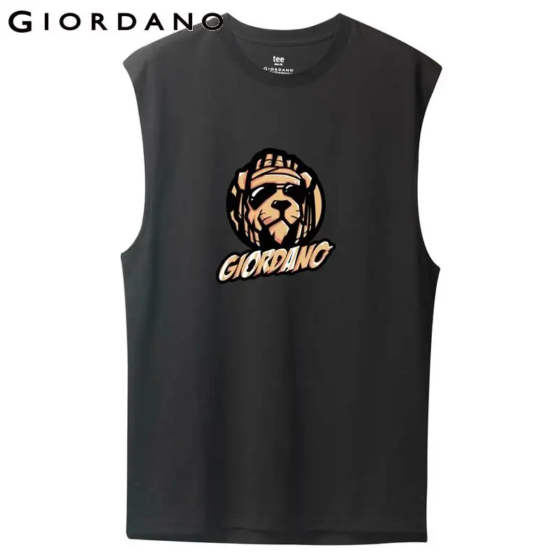 Giordano мужская майка с принтом без рукавов Мужская одежда ребристый Crewneck хлопок