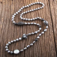 rh fashion boho jewelry pearl beads knotted handmake paved freshwater women bohemia necklace