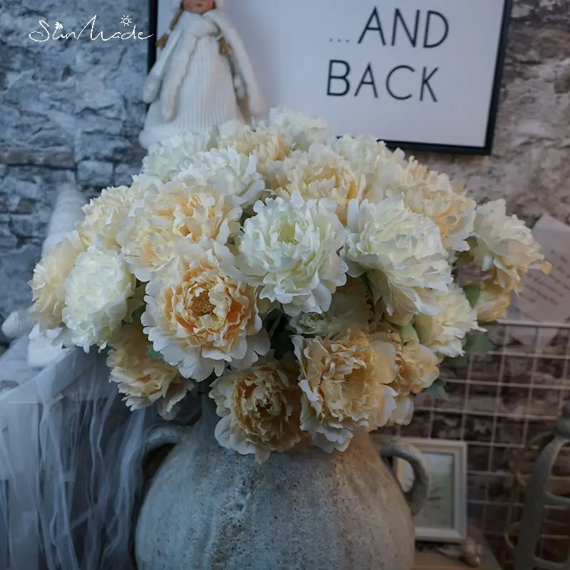 SunMade Высококачественные белые шелковые пионы для декора дома искусственные