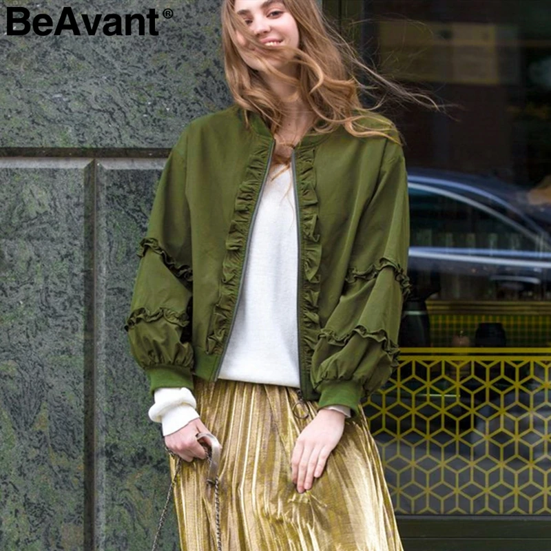 Женская ветровка с оборками BeAvant Базовая куртка на молнии длинным рукавом