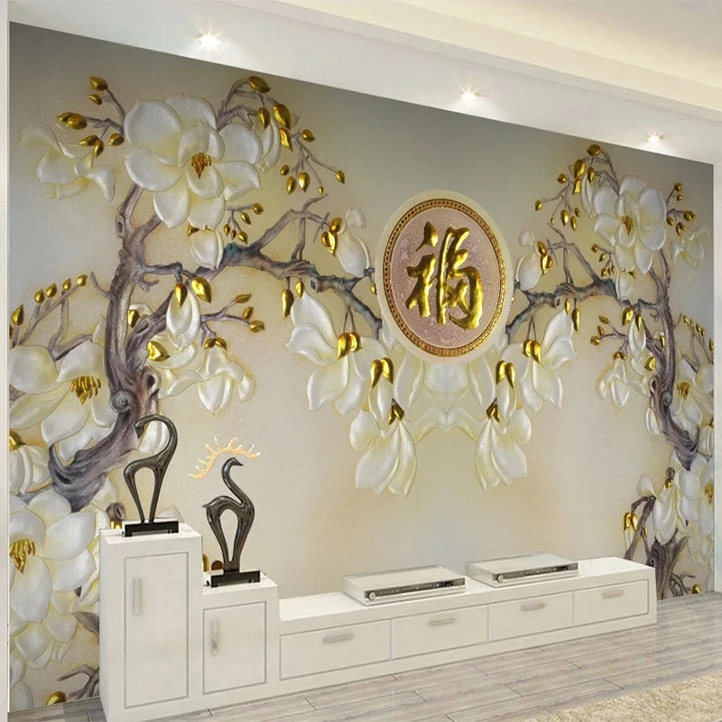 

Custom Mural Wallpaper Chinese Style 3D Stereo Magnolia Flower Fresco Living Room TV Sofa Bedroom Study Home Decor 3D Wallpapers