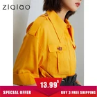 ZIQIAO, Женская Яркая Цветная рубашка с карманами, украшенная пуговицами блузка с рукавом до локтя