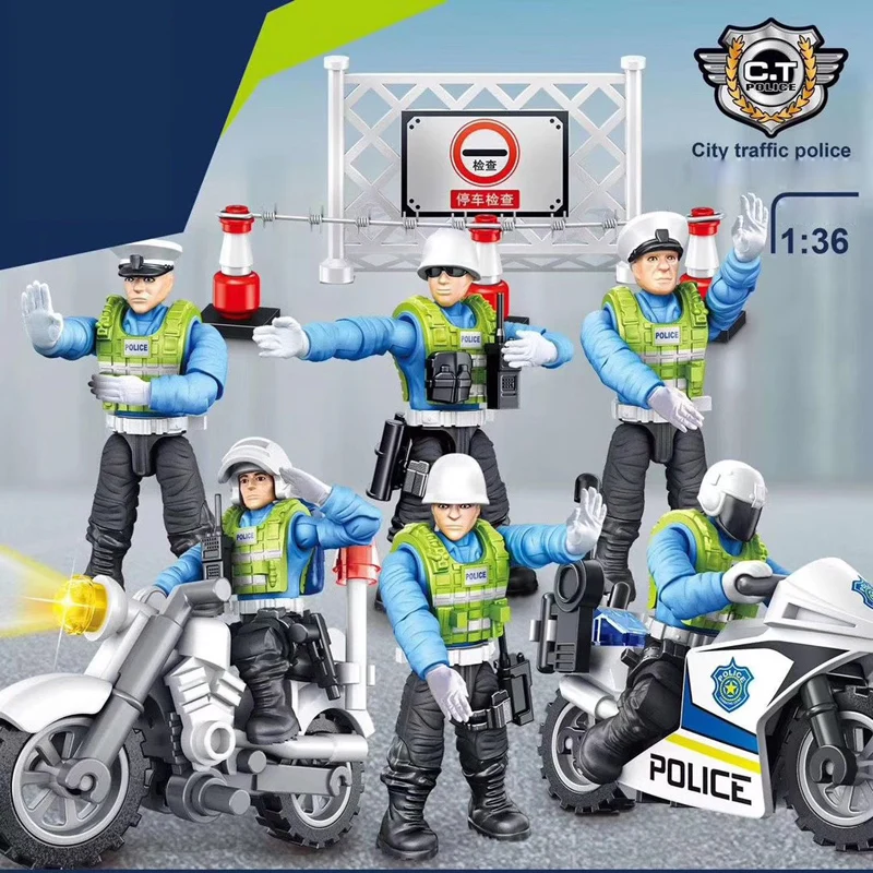 

1:36 scale super city Traffic police action figures mega block policeman motorcycle building bricks toys for boys gifts