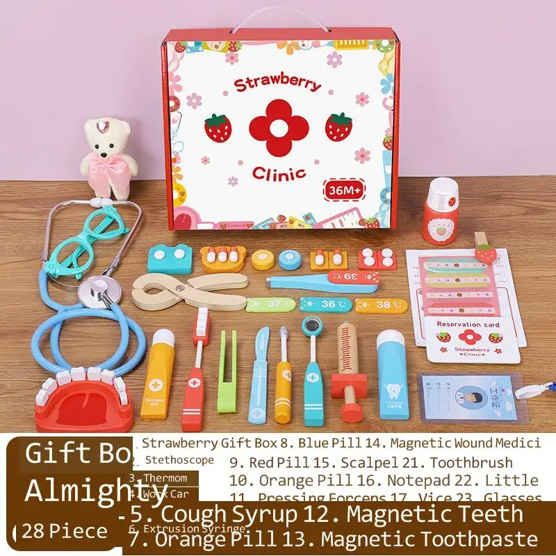 

17/28pcs Wooden Pretend Role Play Doctor Educationa Toys For Children Medical Simulation Interest Medicine Chest Set Toys Gifts