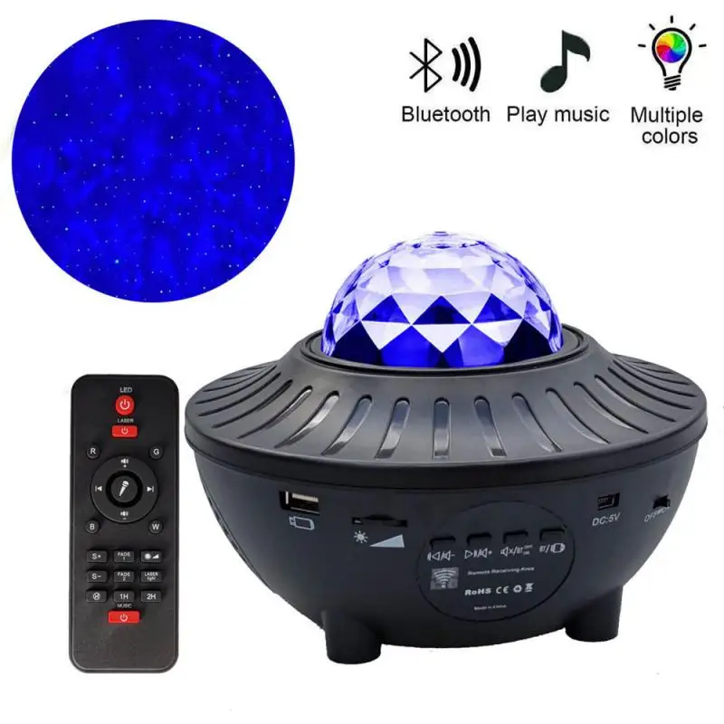 

Светодиодный Ночной светильник со звездами, музыка, звездная водная волна, цветной проектор звездного неба, USB проектор с Bluetooth, звуковой акт...