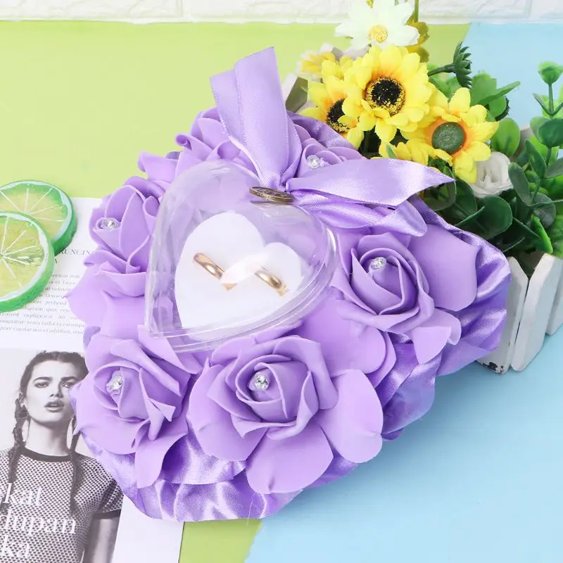 

Romantic Rose Wedding Favors Heart Shape Rhinestone Gift Ring Box Pillow Cushion