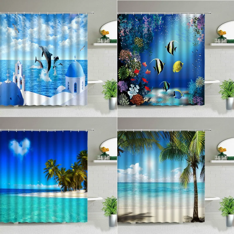 

Undersea seaside scenery Curtains curtains for room hall decorative curtains Shower curtain shower curtain set bedroom curtains