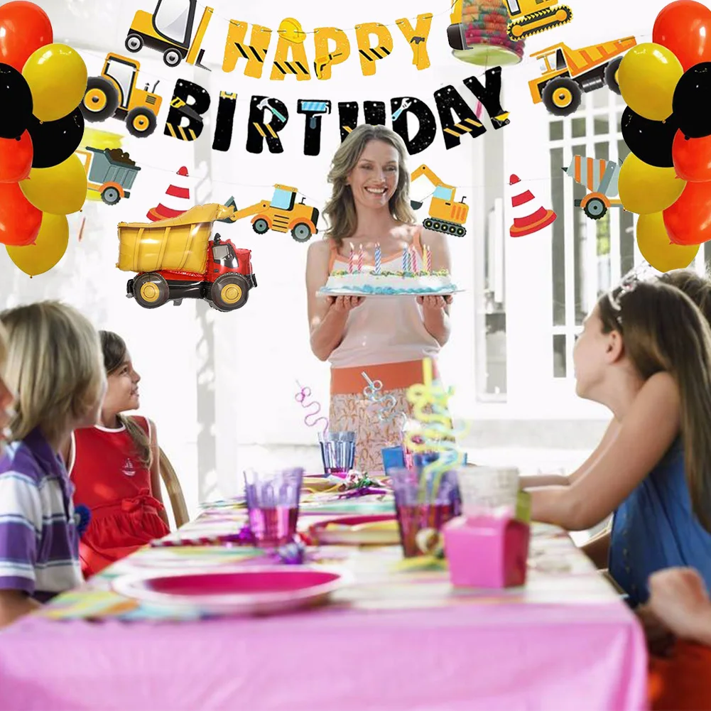 Строительная техника автомобиль вечеринка тематическое украшение баннер