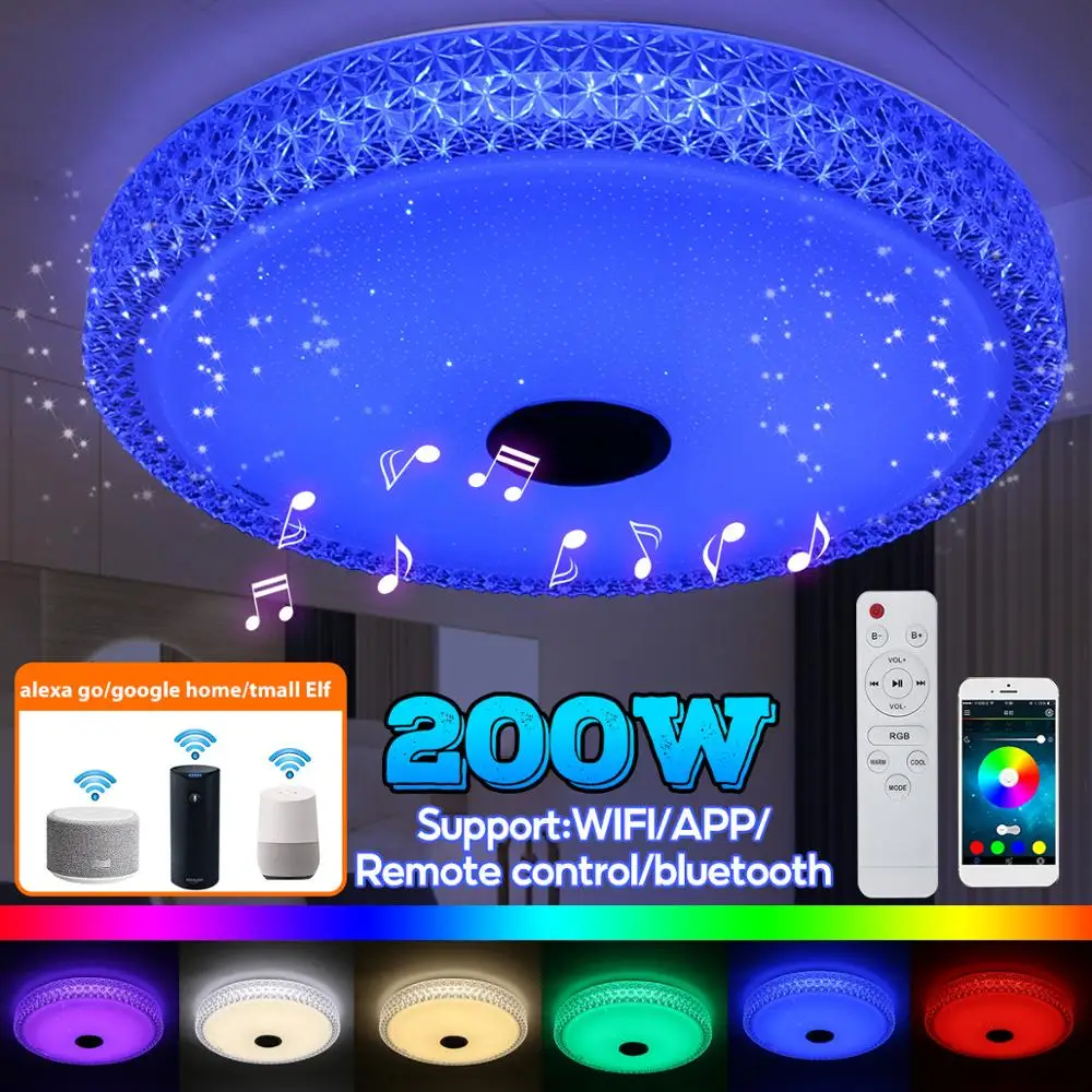 

Светодиодный потолочный светильник RGB, Wi-Fi, музыкальный светильник с дистанционным управлением через приложение, поддержка alexa go/google Home/tmall ...