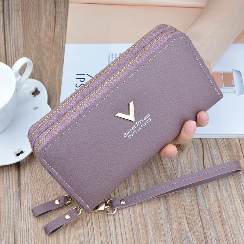 Модный кошелек Ms. Wallet чистый цвет двойная молния Long дизайн большая емкость