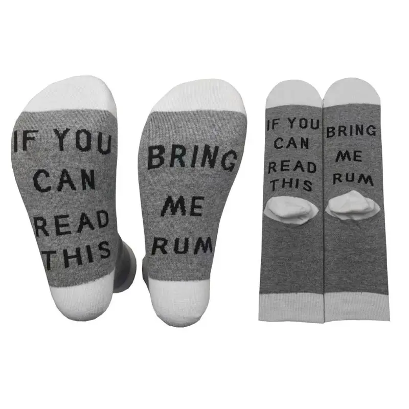 

Men Women Cotton Letters Printed Warm Crew Socks Funny If You Can Read This Bring Me A Rum Jacquard Contrast Color Cozy Hosiery