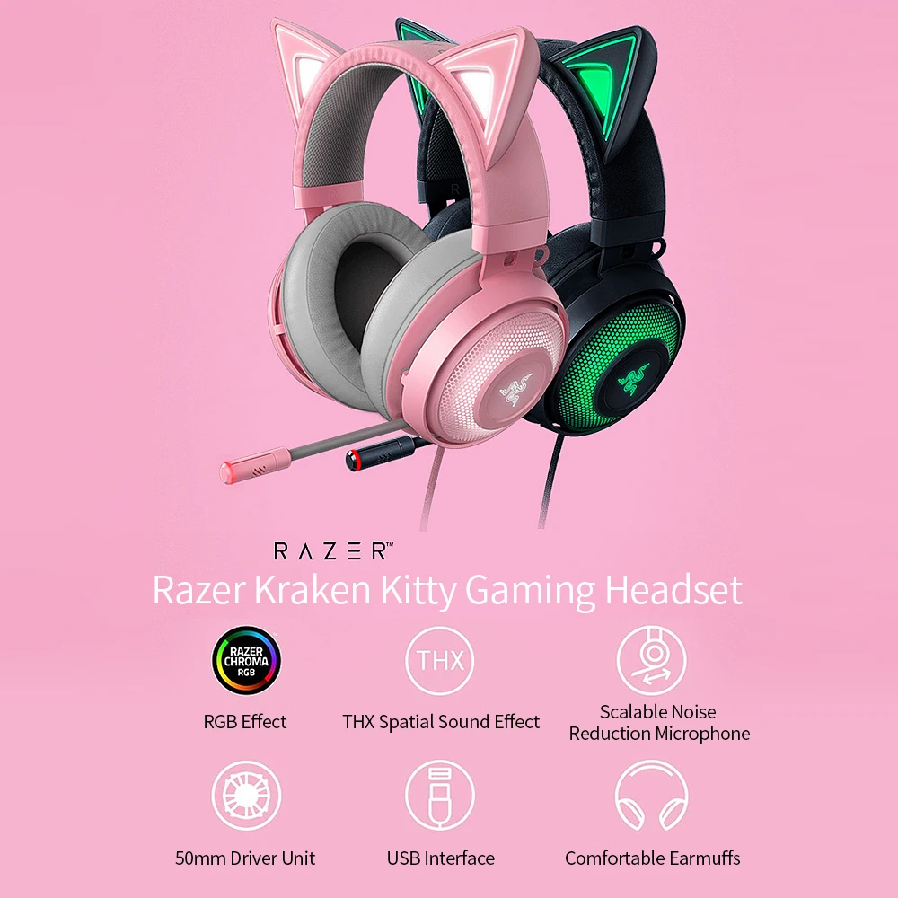 Игровая гарнитура Razer Kraken Kitty наушники TNX 7 1 с объемным звуком USB интерфейс