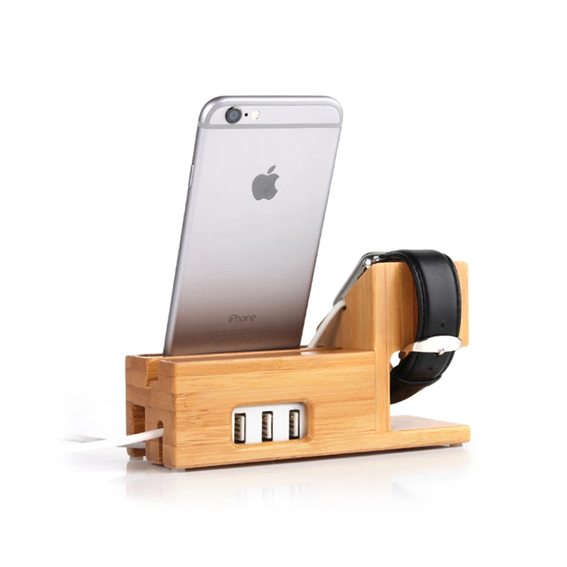 Зарядная док-станция для Apple кронштейн для часов 3 USB универсальный деревянный держатель для мобильного телефона для iPhone XR XS Max X 8 7 6S Plus