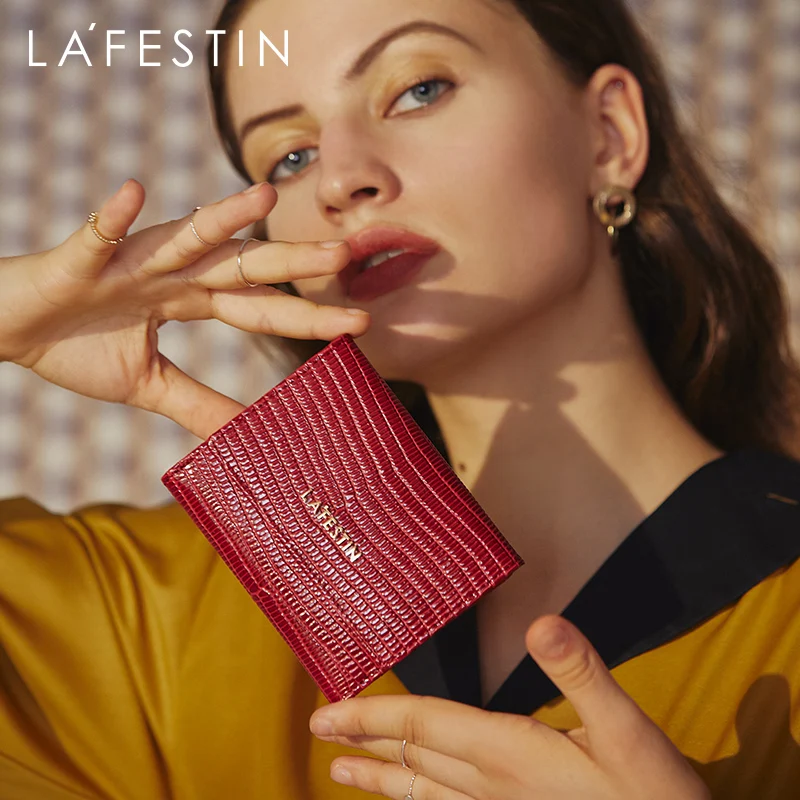 LA FESTIN Lizard кожаный трехслойный кошелек короткий женский компактный ультратонкий