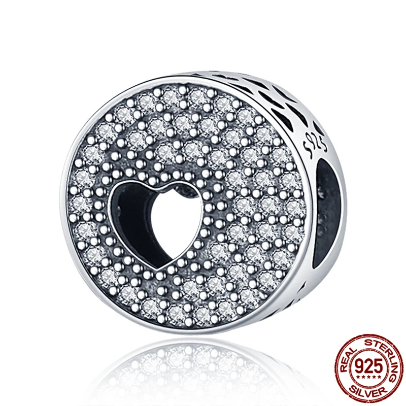 

Zircon Heart-shaped Hollow Fit Original 3mm Bracelet&Bangle Genuine 925 Sterling Silver Making Fashion DIY Jewelry For Women