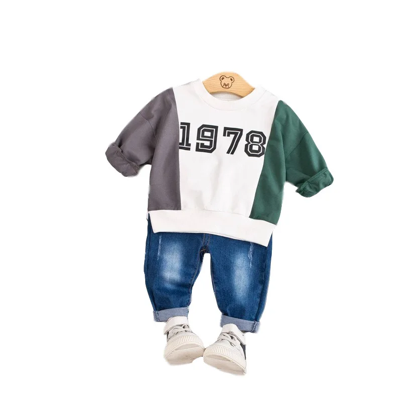 

Children Clothes Spring Autumn Baby Girls Clothing Set Boys Cotton Hooded T-Shirt +jean Pants 2Pcs Sets Casual Kids Tracksuits