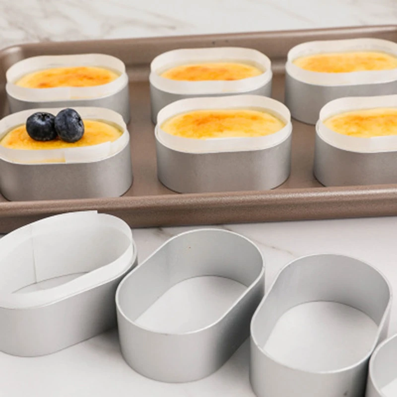 10pcs Oval Semi-cooked Cheese Mousse Aluminum Mold Cheese Cake Mold Semi-cooked Cheese Edge Release Paper Cake Setting Tool
