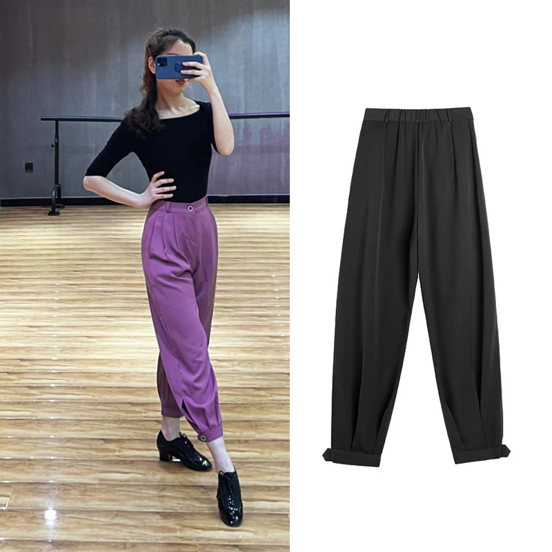 

New Latin Dance Pants National Standard Dance Purple/Black Practice Pants Rumba Tango Samba Salsa Cha Cha Dance Blousers DQL5183