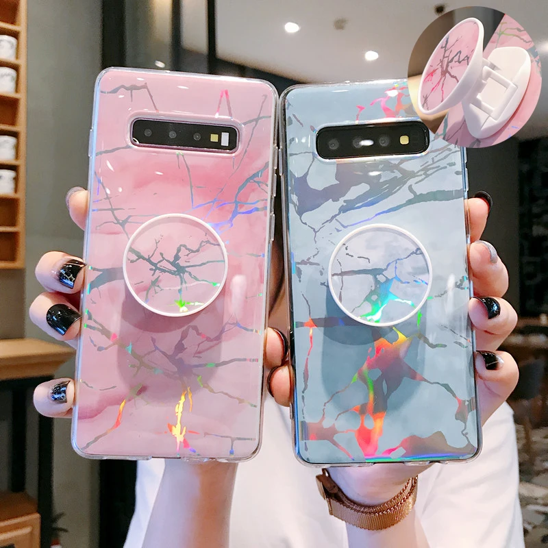 Глянцевый мраморный чехол подставка для samsung Galaxy S10e S10 S9 S8 Plus S7 Edge Note 8 9 рукоять
