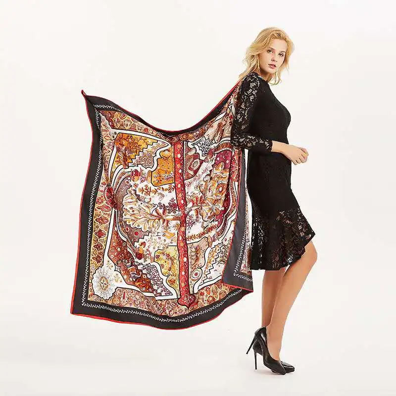 Женский винтажный квадратный шелковый шаль роскошный брендовый симметричный