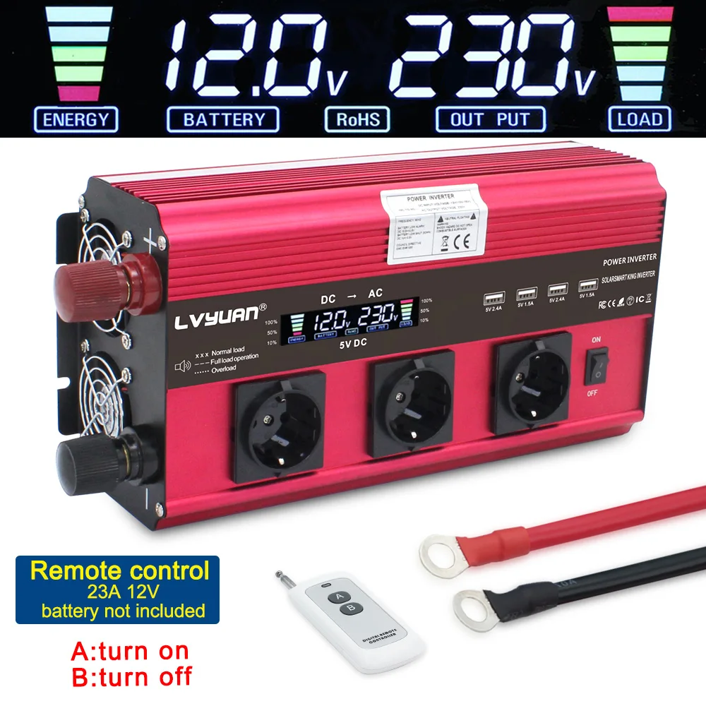 $129.99 12000W Inverter 12v 220v Car inverter 3 Socket EU LCD Large Power Inverter Soler Power Inverter  Car Ac 220v Converter  Inverter