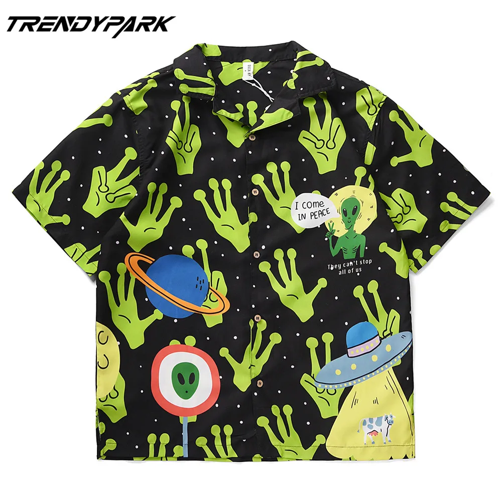 

Men's Shirt Summer Short Sleeve Printed Blouse Hip Hop Oversized Casual Harajuku Streetwear Single-breasted Collar Tops Shirts