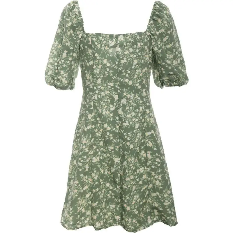 

Summer Floral Dress Women Puff Sleeve Chiffon Mini Backless Dress Casual French Style Elegant Vintage Summer Korean Dress 2020