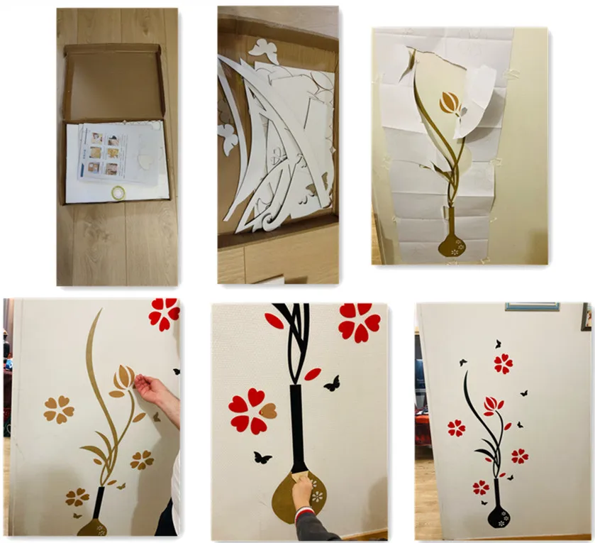 

5 Size Colorful Multi-Pieces Flower Vase 3D Acrylic Decoration Wall Sticker DIY Art Wall Poster Home Decor Bedroom Wallstick