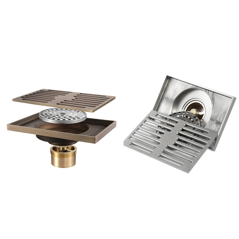 

HIDEEP Antique Copper Floor Drain Large Flow Deodorant Floor Drain for Family Bathroom Toilet Kitchen Balcony