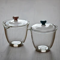 simple hand made heat resistant glass tea set three thickened bowls large tea cups hand held pot kung fu tea set