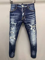2022 new fashion trendy brand dsquared2 mens washed frayed hole paint dot motorcycle jeans a512