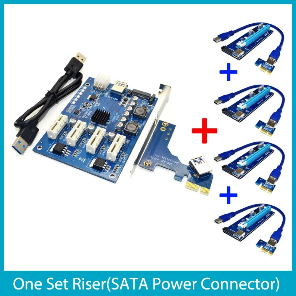 

Graphics Card Set 1 Slot PCI-E Express 1X to 4 Slot 16X Mini ITX 1X to 4 PCI-E Adapter Riser Card Kit for BTC Miner Mining