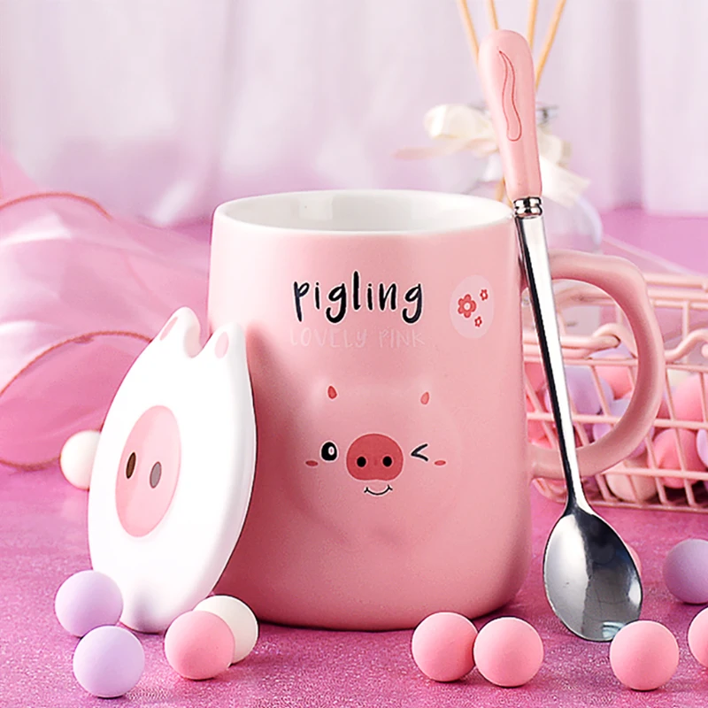 Милая кружка с крышкой для пары домашняя креативная мультяшная керамическая