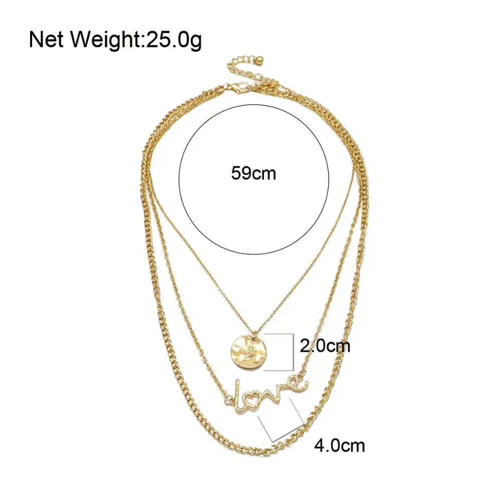 

Lifefontier Baroque Layered Love Letter Charm Pendant Necklaces for Women Metal Round Geometric Necklace Jewelry Collier Collar