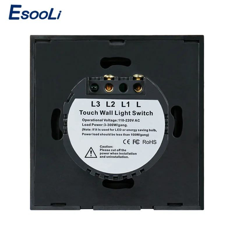 Esooli EU Stanard Touch Switch Crystal Glass Panel 1 Gang 1 Way Touch Switch, EU Light Wall Touch Screen Switch,AC 170-250V