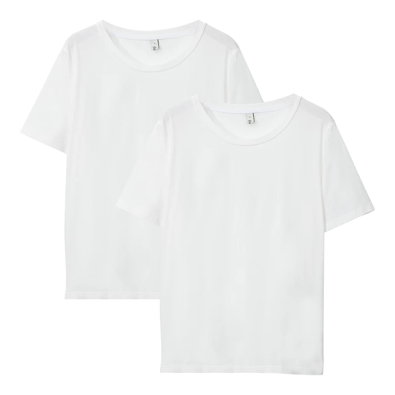 2pcs white Летняя женская футболка с круглым вырезом и короткими рукавами для девочек, базовая нательная футболка, 2 шт./3 шт.,, M30146 - Цвет: 2pcs white